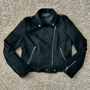 NEW Women's Coalition Black Faux Suede Moto Jacket, Size XL